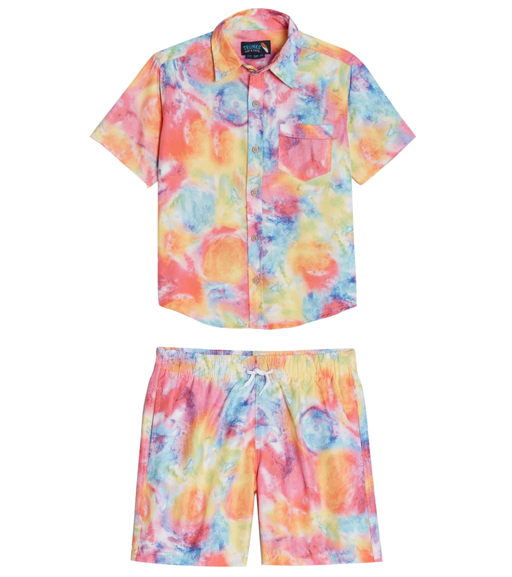 Trunks Surf & Swim Co. Boys' Bright Tie Dye Camp Shirt & Swim Trunks Set (Big Kid) - Image 8