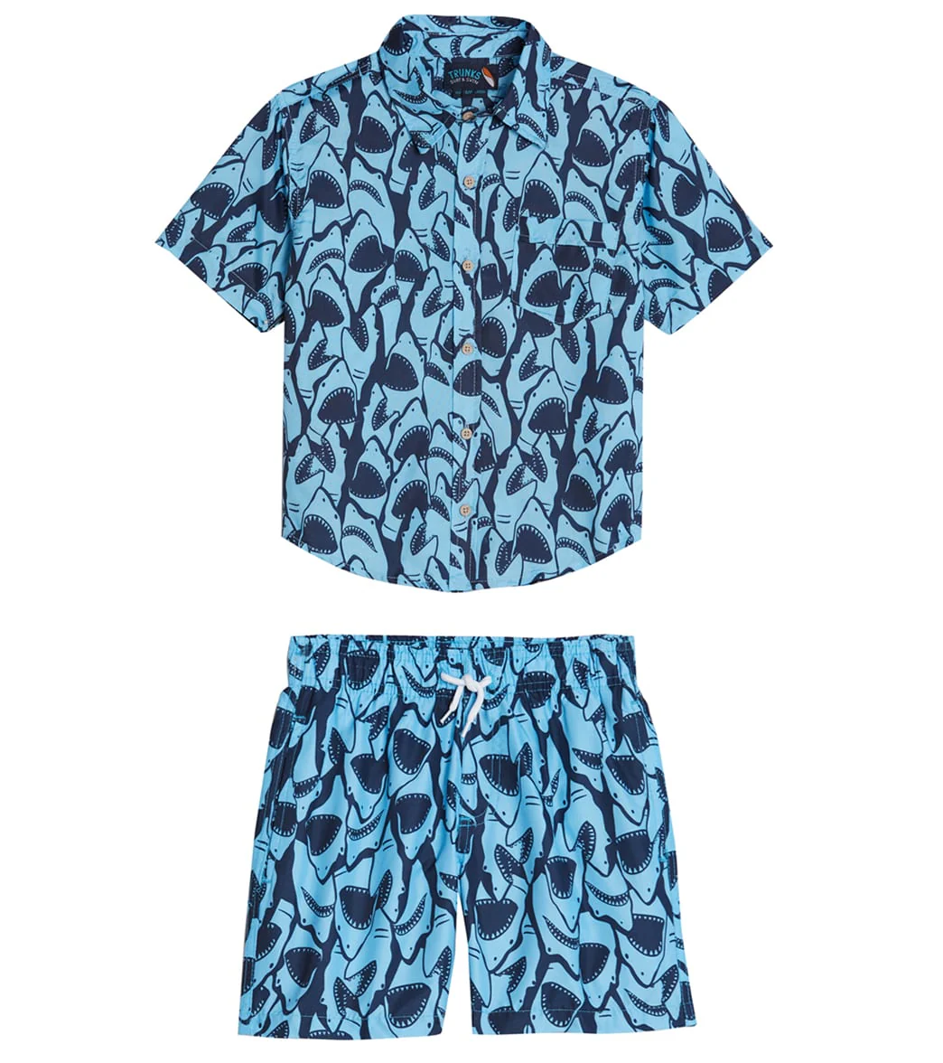 Trunks Surf & Swim Co. Boys' Shark Camp Shirt & Swim Trunks Set (Big Kid) - Image 8