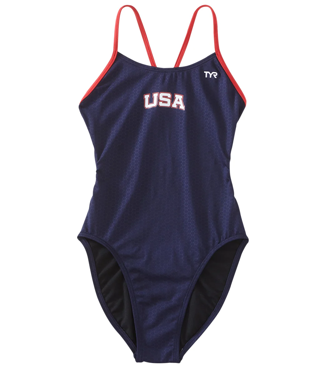 TYR Girls' Hexa Cutoutfit USA One Piece Swimsuit - Image 3