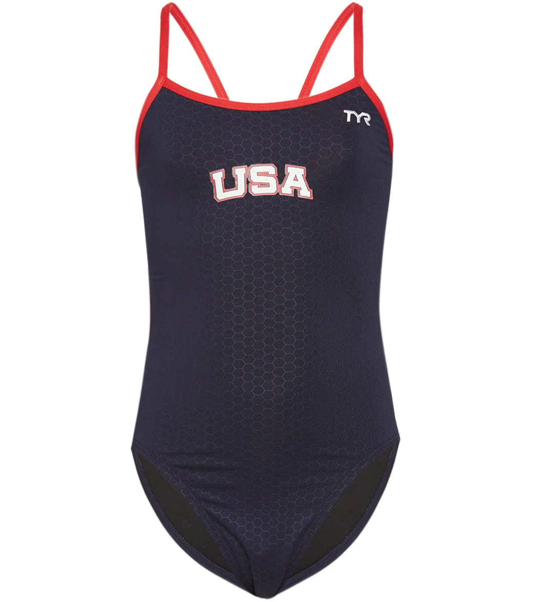 TYR Girls' Hexa Cutoutfit USA One Piece Swimsuit - Image 7
