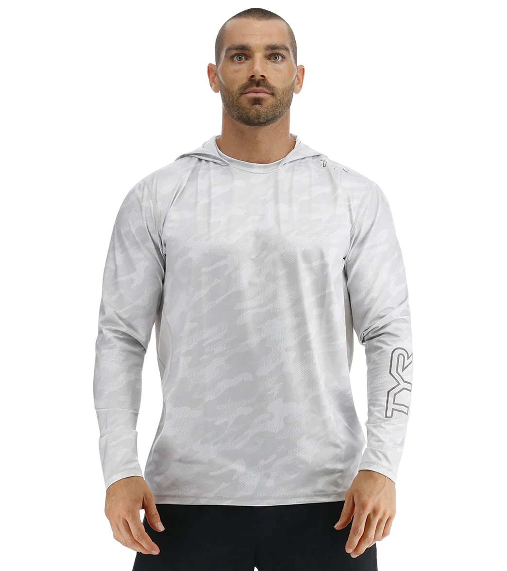 TYR Men's Camohex SunDefense Long Sleeve Hooded UPF 50+ Swim Shirt - Image 9