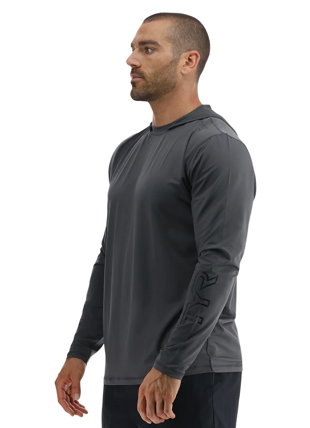 TYR Men's Solid SunDefense Hooded Long Sleeve UPF 50+ Swim Shirt - Image 5