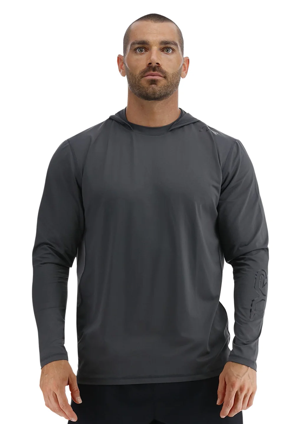 TYR Men's Solid SunDefense Hooded Long Sleeve UPF 50+ Swim Shirt - Image 8