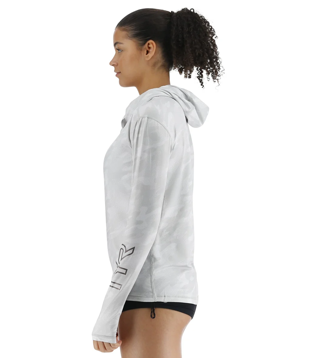 TYR Women's Camohex SunDefense Long Sleeve Hooded UPF 50+ Swim Shirt - Image 5