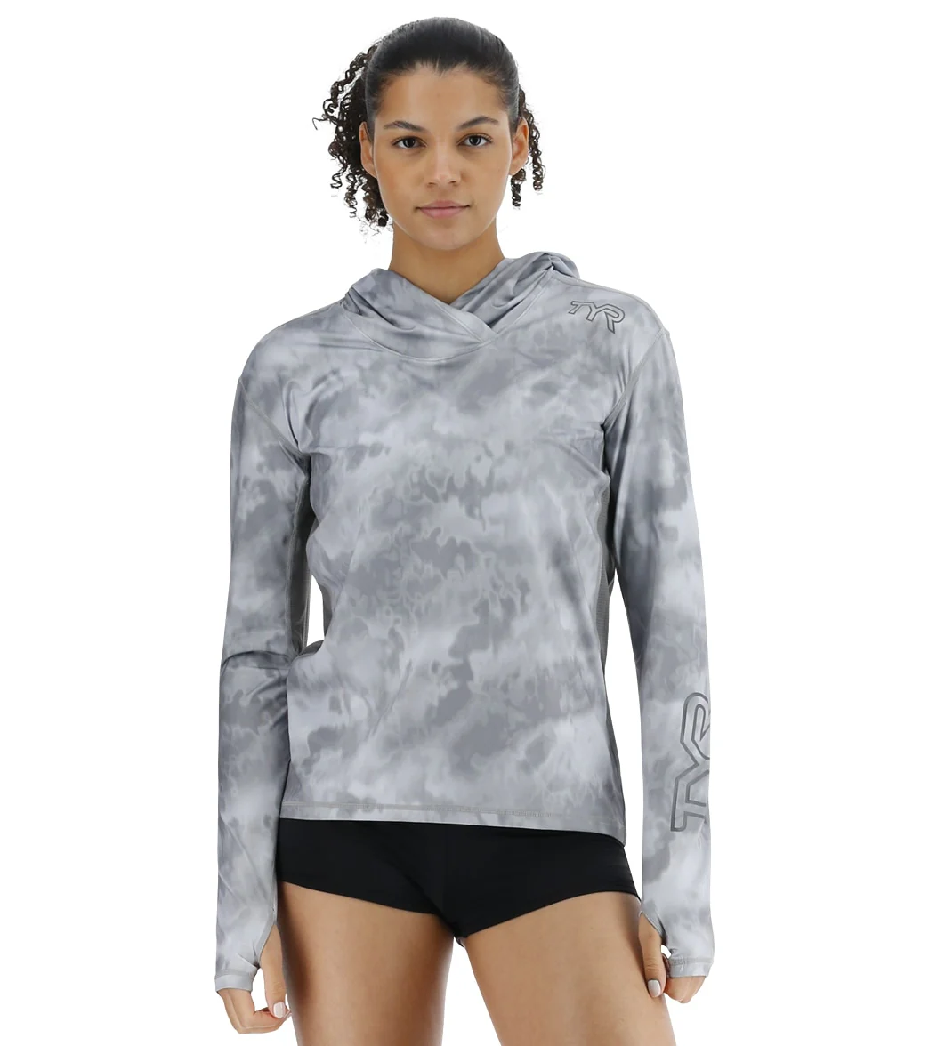 TYR Women's Turbulent SunDefense Hooded Long Sleeve UPF 50+ Swim Shirt - Image 9