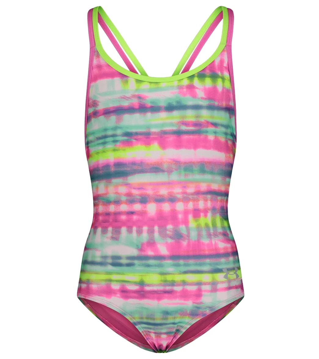 Under Armour Girls' UA Stripe Dash One Piece Swimsuit (Little Kid) - Image 4