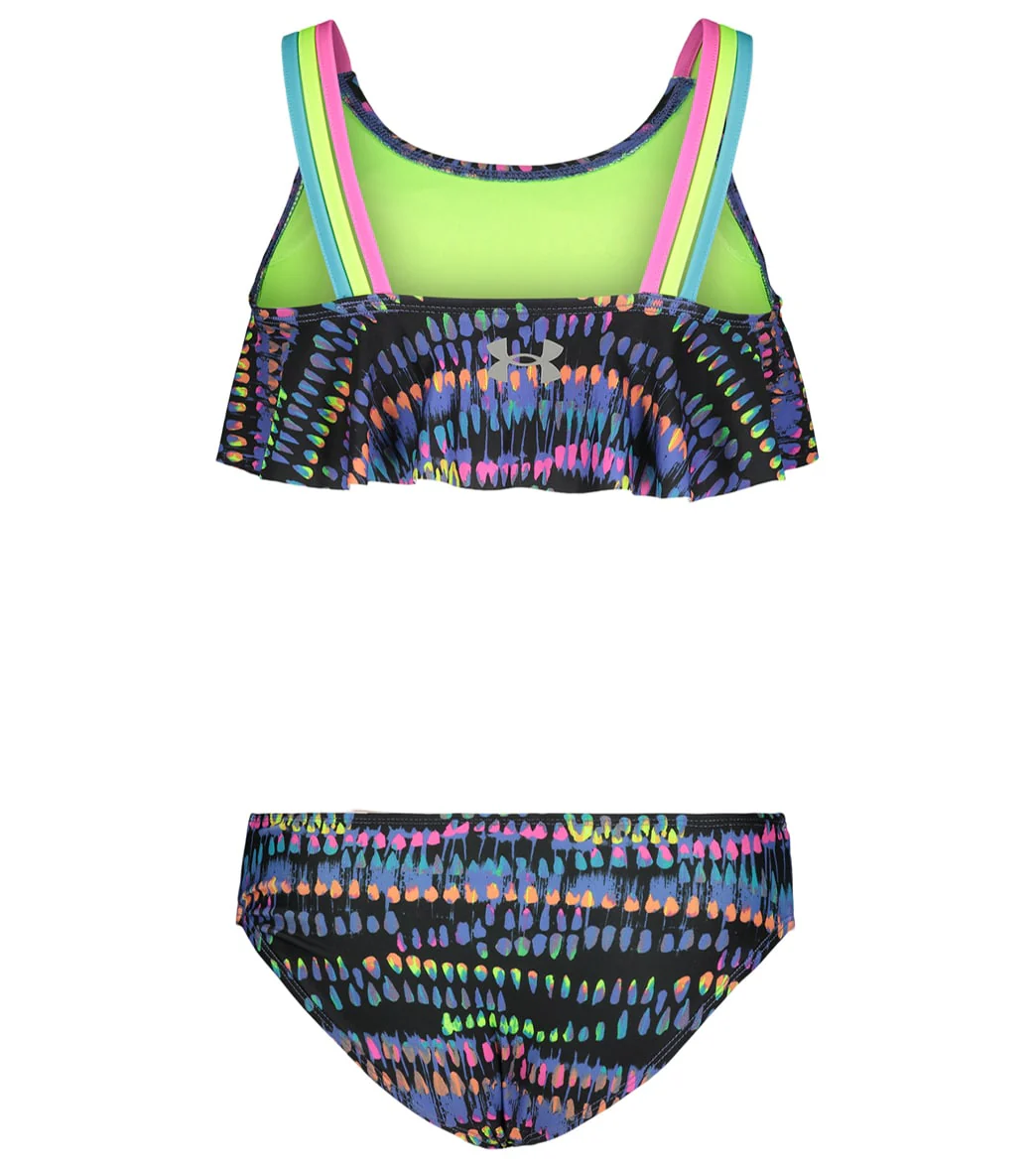 Under Armour Girls' UA Watercolor Drip Flutter Two Piece Bikini Set (Big Kid) - Image 2