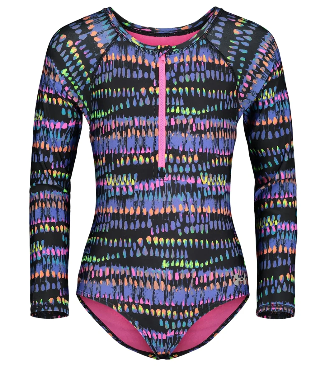 Under Armour Girls' UA Watercolor Drip Long Sleeve One Piece Swimsuit (Toddler, Little Kid) - Image 4