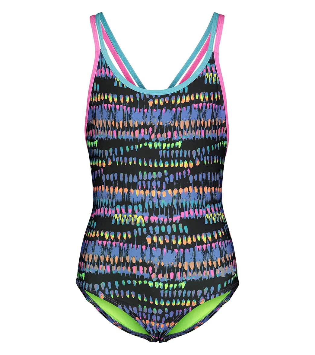 Under Armour Girls' UA Watercolor Drip One Piece Swimsuit (Little Kid) - Image 5