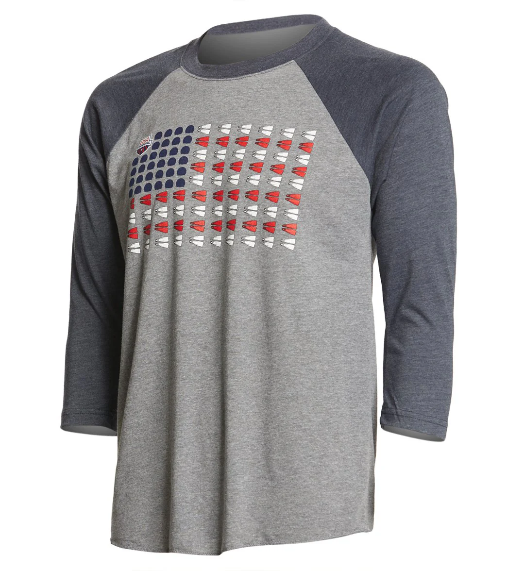 USA Swimming Unisex Caps and Fins Raglan T-Shirt - Image 2