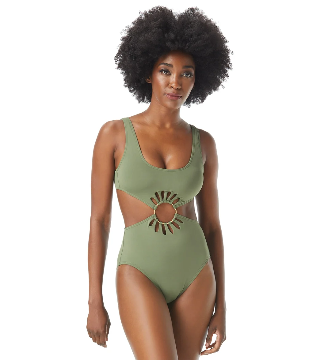 Vince Camuto Women's Serengeti Shades Logo Ring Cut Out Scoopneck One Piece Swimsuit
